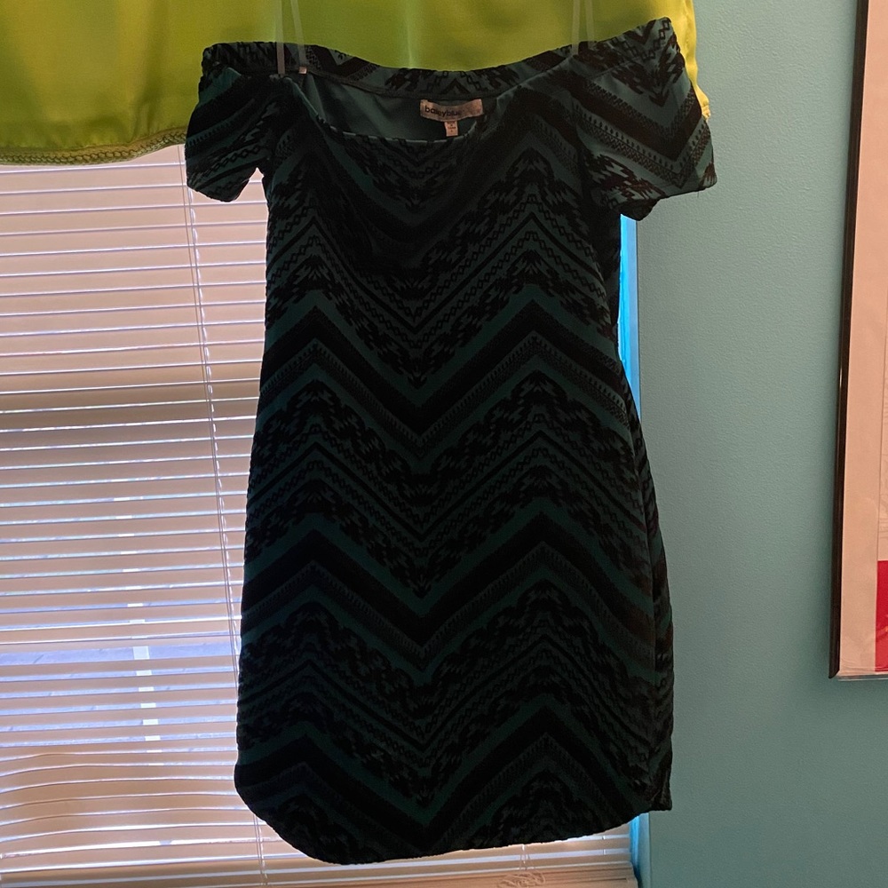 Green and black off the shoulder dress
